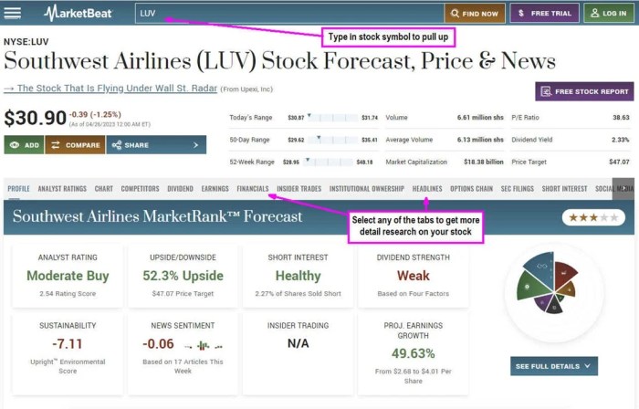 Sw airline stock price